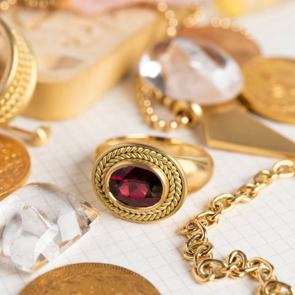 Garnet Oval With Braids Ring