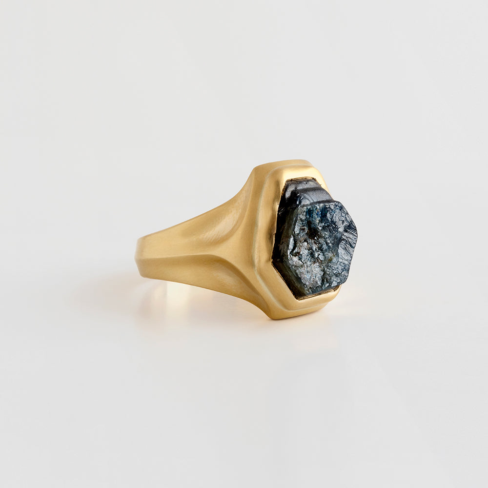 Raw Dark Blue Sapphire Ring