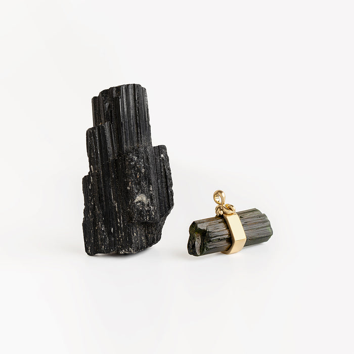 Dark Green Raw Tourmaline Pendant