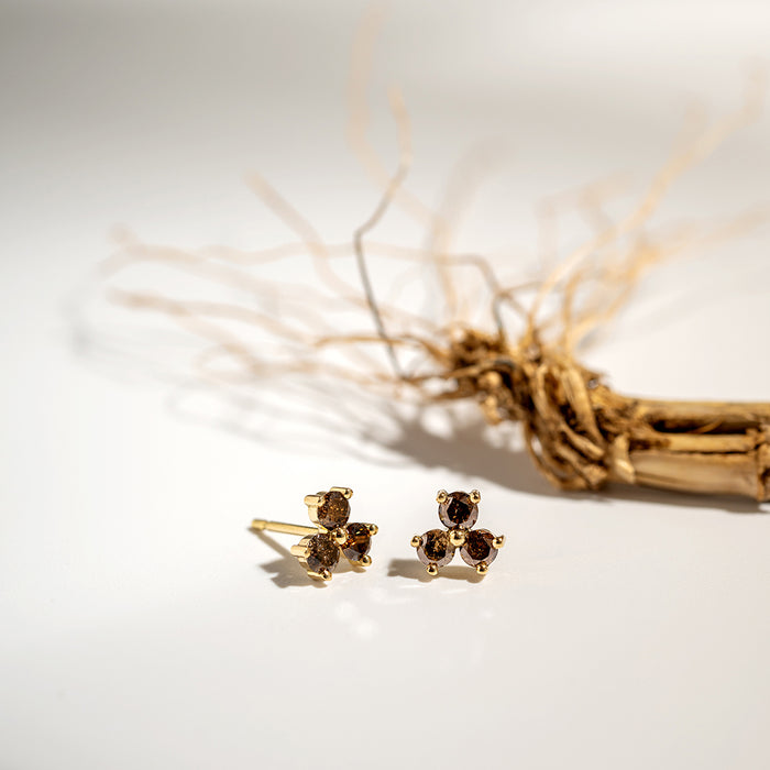 Brown Diamond Vane Earrings (Round)