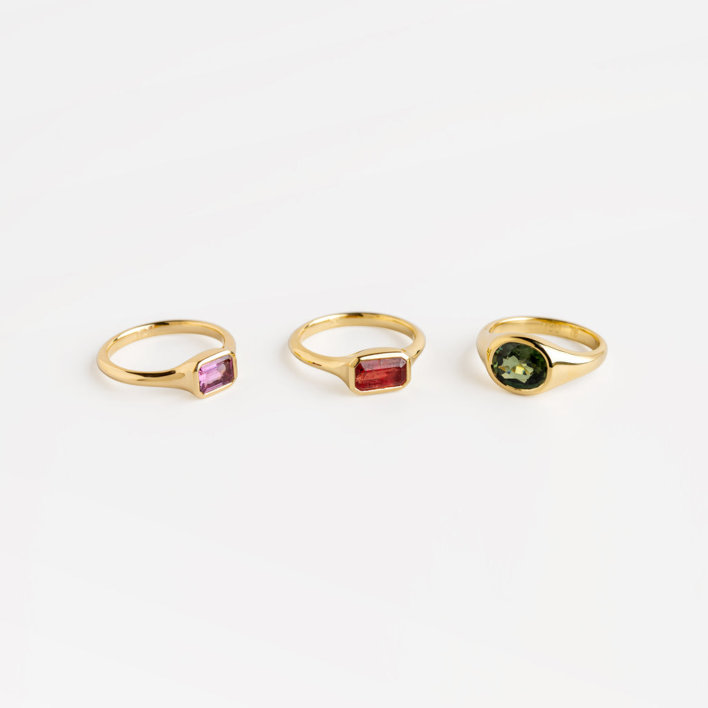 Orange-Brown Sapphire Ring (Emerald Cut)