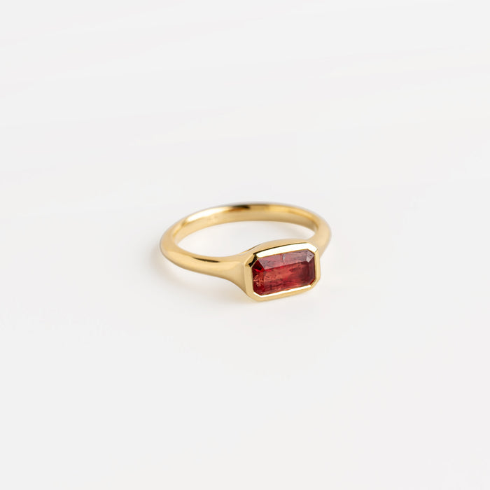 Orange-Brown Sapphire Ring (Emerald Cut)