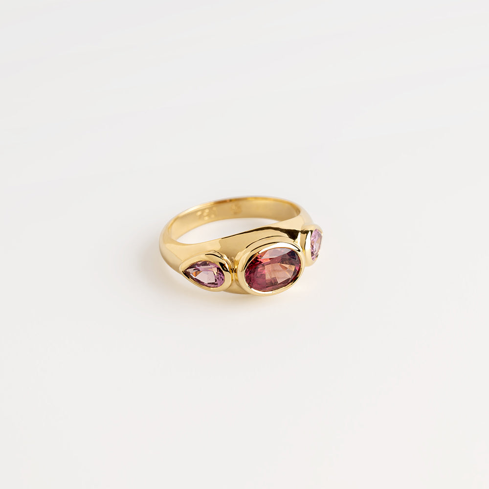 Three Pink Sapphires Ring (Wide)