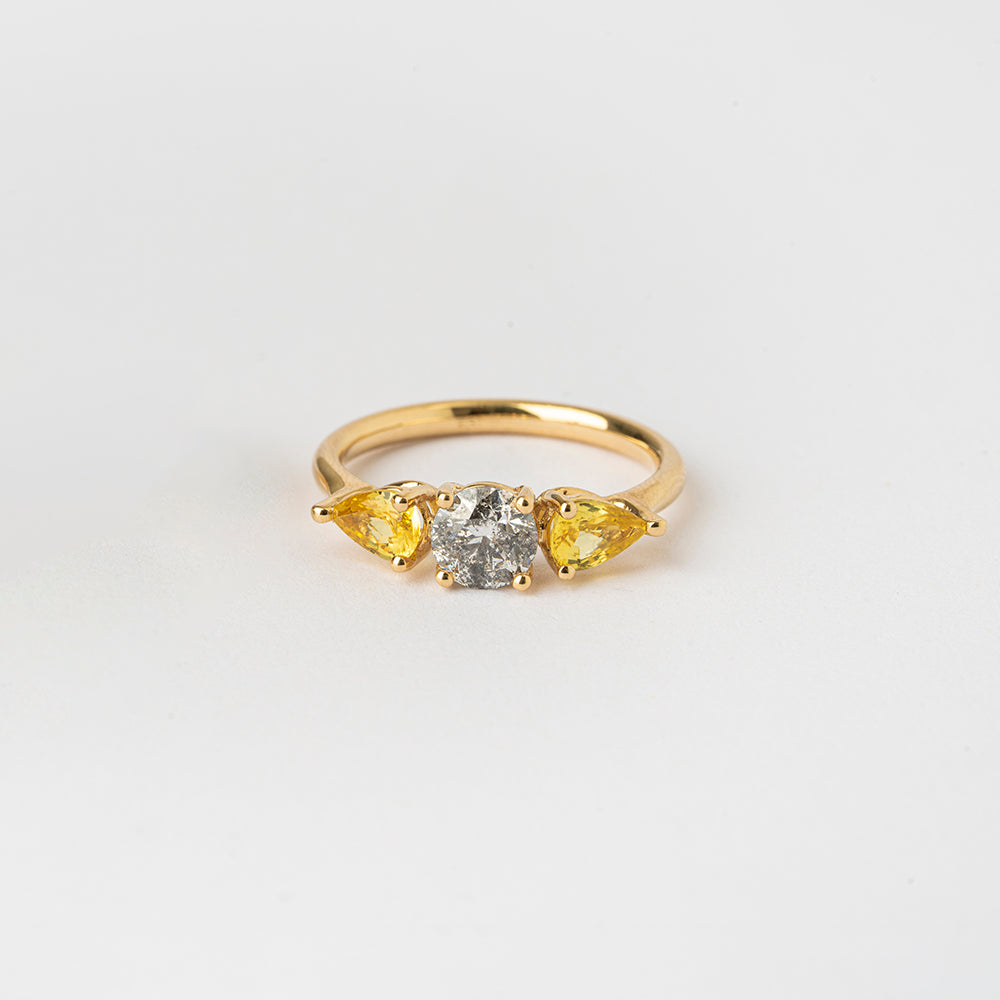 Gray Diamond and yellow sapphires Ring