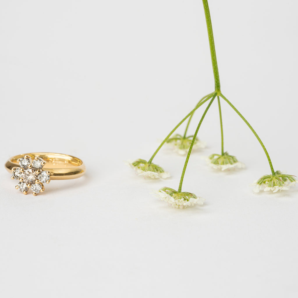 Gray Diamond Flower Ring