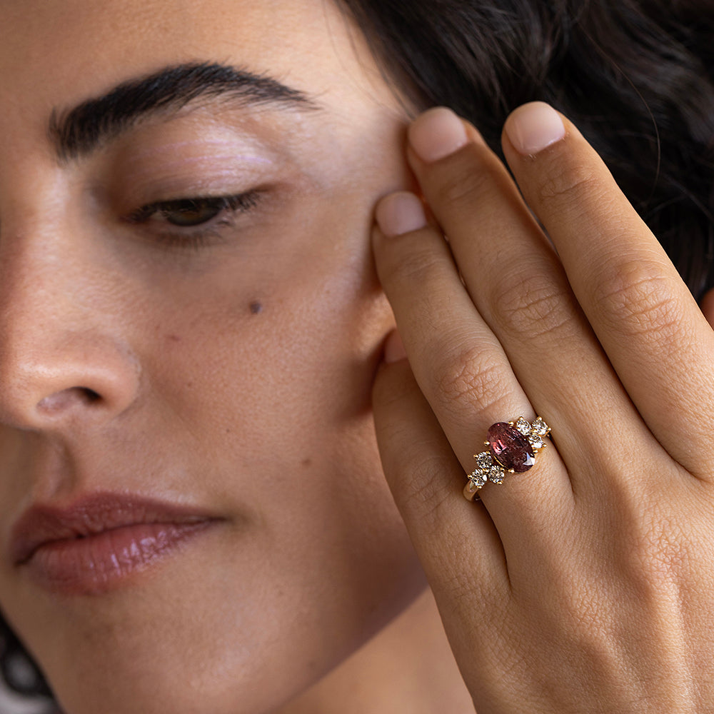 Brown-Orange Sapphire & Champagne Diamond Ring