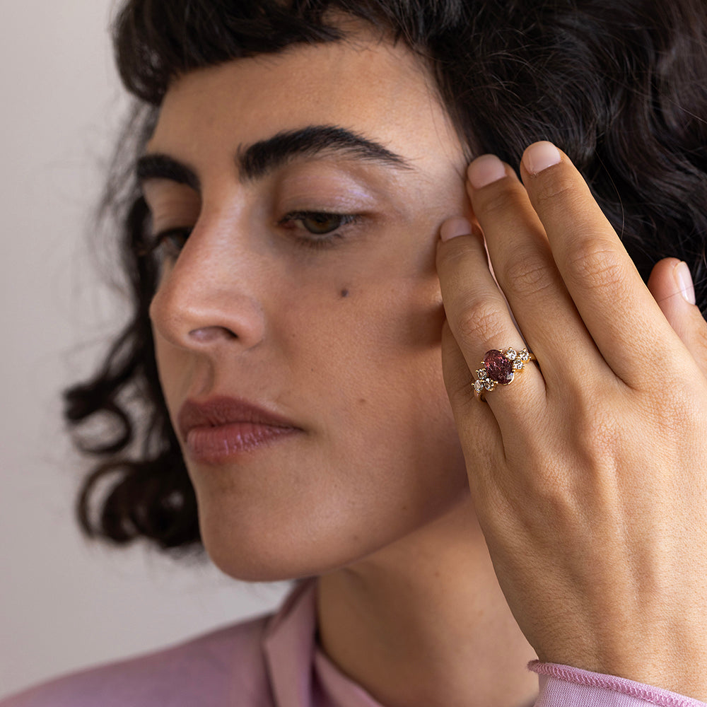 Brown-Orange Sapphire & Champagne Diamond Ring