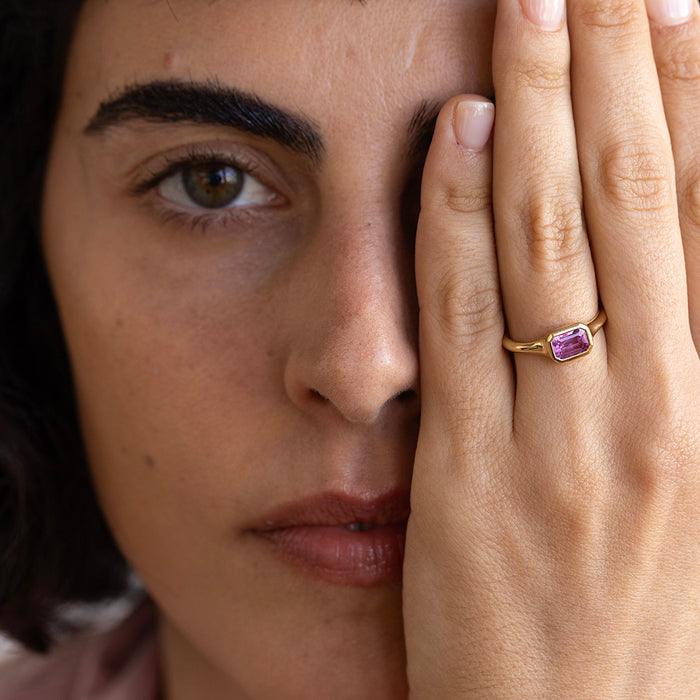 Pink Sapphire Ring (Emerald Cut)