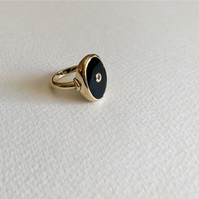 Large Onyx Ring With Black Diamond