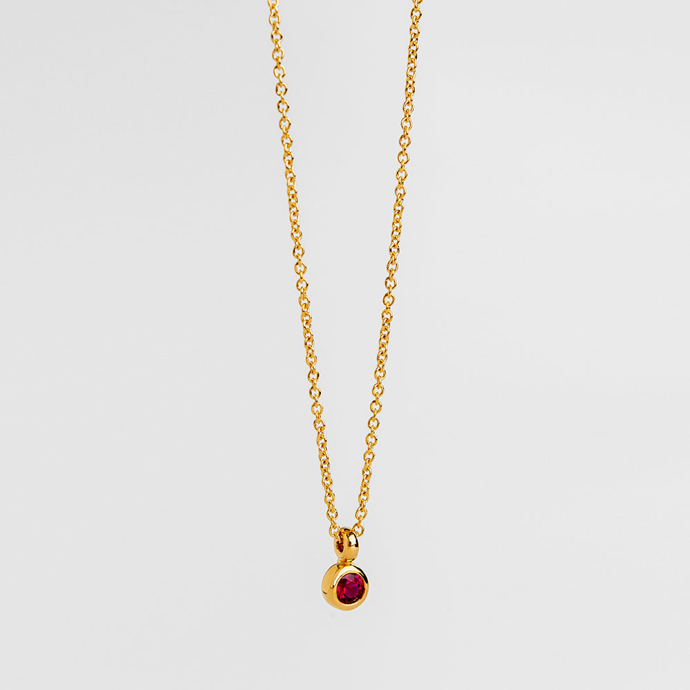 14K Solid Gold Mini Ruby Charm Pendant Dainty Necklace 16