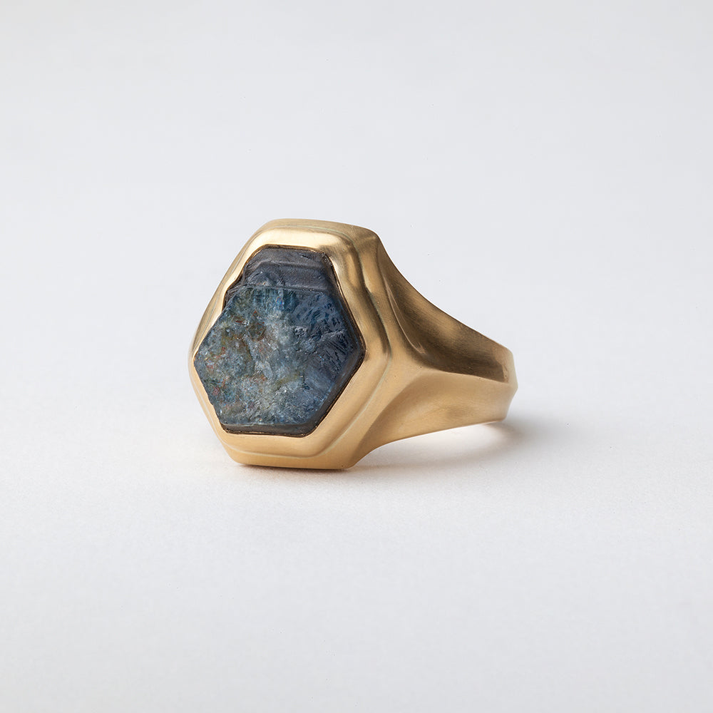 Raw Dark Blue Sapphire Ring